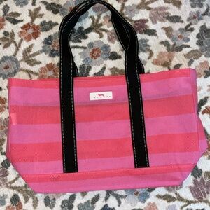 Scout Pink and Coral Striped Tote with Black Handles